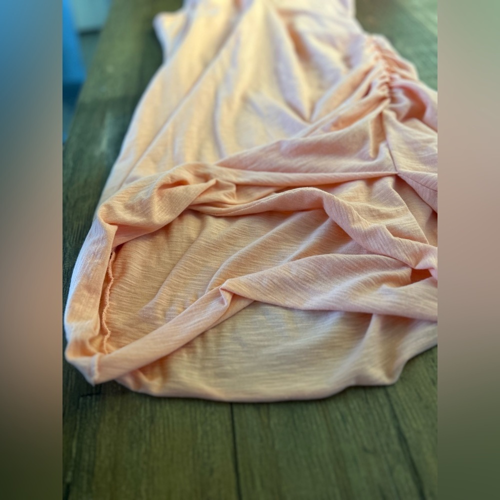 PINK LILY Sleeveless peach Dress with rouching on the side lined - Picture 9 of 10